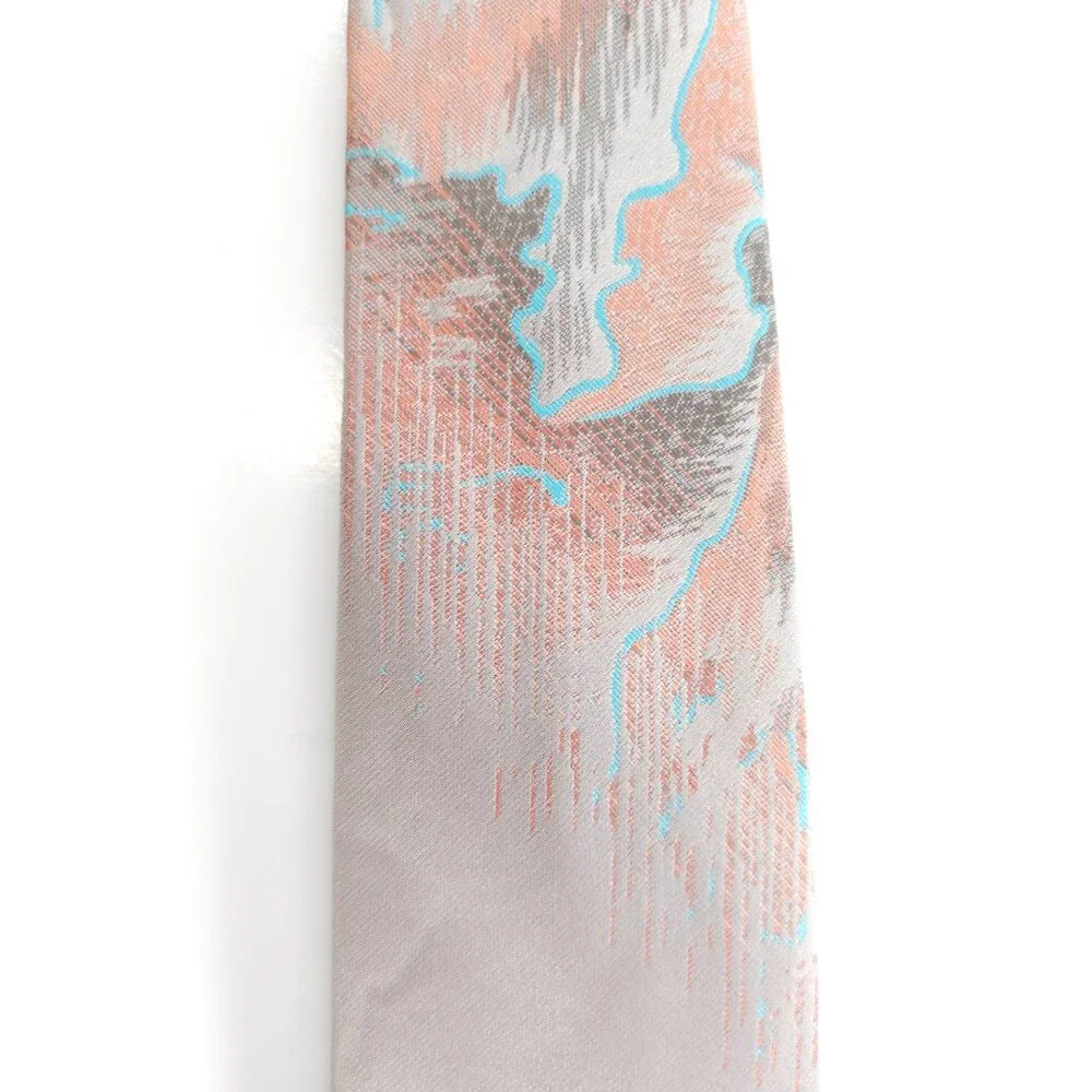 Oak Tree Men Necktie Polyester Silk Gray Orange Blue Size 56x2.5 - NWOT